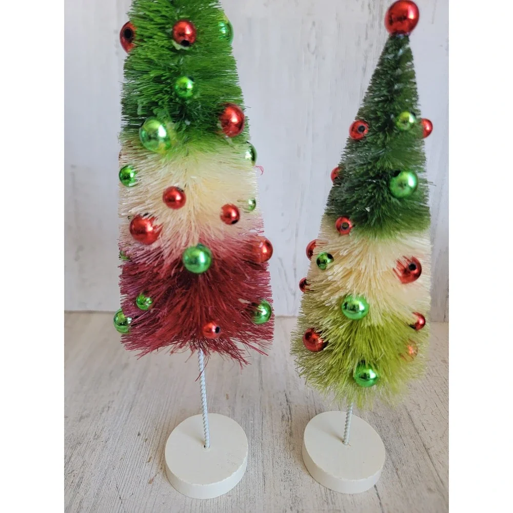 Bethany Lowe mini Red Green bottle brush tree table top Xmas set home